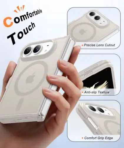 FNTCASE for iPhone Duo Case Off White: Translucent Fit for MagSafe | With Screen Protector, Magnetic Camera Protection Slim Cases,18FT Military Grade Drop Tested - 6