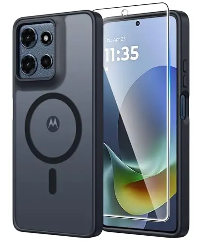 FNTCASE for Moto G 2026/2025 Case: Matte Translucent Moto G Play 2026 Phone Cases with Screen Protector Lens Protection Compatible with Magsafe Rugged Protective Cell Cover (Frosted Black Magnetic) 