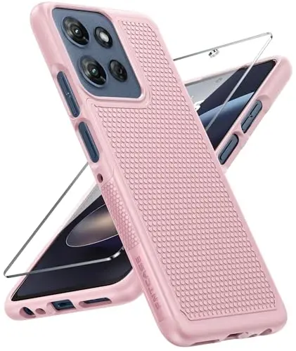 FNTCASE for Moto G 2026/2025 Case: Moto G Play 2026/Moto G Power 2025 Case Dual Layer Military Protective Heavy Duty Cell Phone Cover with Screen Protector Shockproof Rugged Non Slip Textured (Pink) 