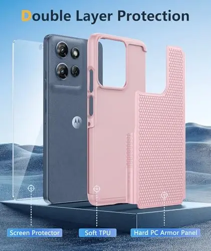 FNTCASE for Moto G 2026/2025 Case: Moto G Play 2026/Moto G Power 2025 Case Dual Layer Military Protective Heavy Duty Cell Phone Cover with Screen Protector Shockproof Rugged Non Slip Textured (Pink) - 3