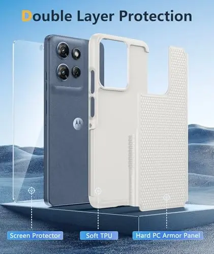 FNTCASE for Moto G 2026/2025 Case: Moto G Play 2026/Moto G Power 2025 Case Dual Layer Military Protective Heavy Duty Cell Phone Cover with Screen Protector Shockproof Rugged Non Slip Textured (White) - 3