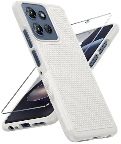 FNTCASE for Moto G 2026/2025 Case: Moto G Play 2026/Moto G Power 2025 Case Dual Layer Military Protective Heavy Duty Cell Phone Cover with Screen Protector Shockproof Rugged Non Slip Textured (White) 