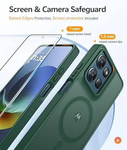 FNTCASE for Moto G 2026/2025 Case: Motorola Moto G Play 5G 2026 Case [Compatible with Magsafe] Translucent Matte Cases with [Screen Protector] Military Grade Shockproof Protective Phone Cover -Green - 4