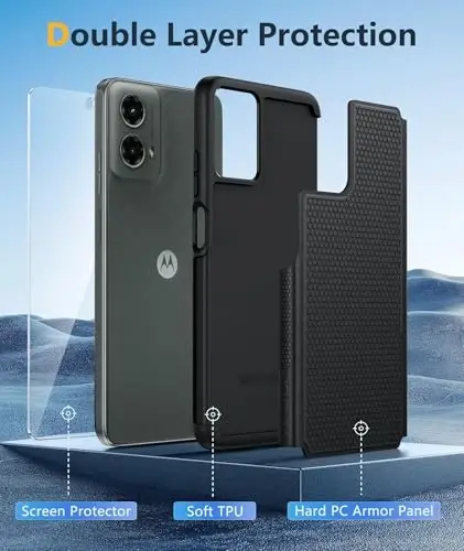 FNTCASE for Moto G 5G 2024 Case: Black Non Slip Textured | Dual Layer, with Screen Protector, Shockproof Protective Military Grade Drop Protection Matte Phone Cover - 6