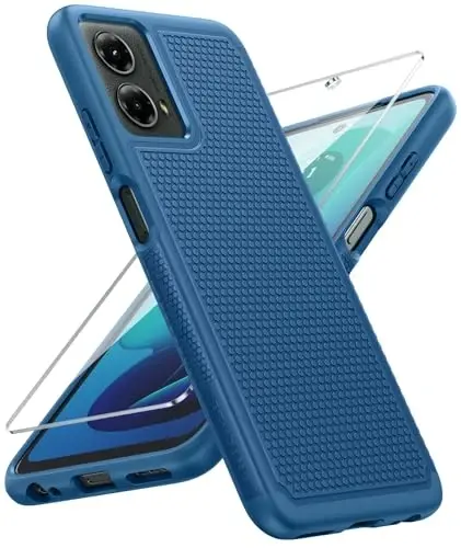 FNTCASE for Moto G-5G 2024 Case: Moto G 2024 Phone Case with Screen Protector 14FT Military Grade Drop Protection Shockproof Rugged Anti-Slip Sweat-Resistant Matte Dual Layer Daily Cover (Blue) - 1