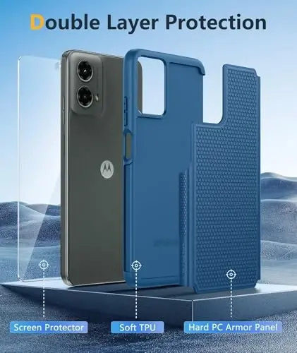 FNTCASE for Moto G-5G 2024 Case: Moto G 2024 Phone Case with Screen Protector 14FT Military Grade Drop Protection Shockproof Rugged Anti-Slip Sweat-Resistant Matte Dual Layer Daily Cover (Blue) - 3