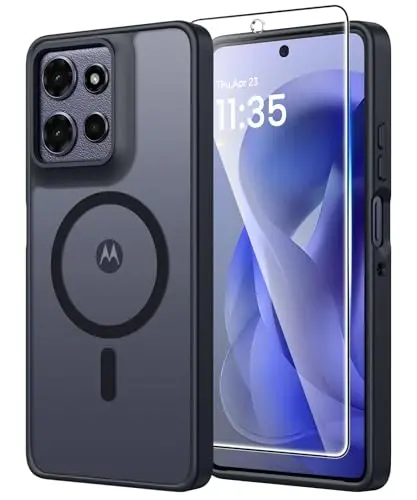 FNTCASE for Moto G Power-2026 Case: Matte Translucent Moto G Power 2025 Phone Cases with Screen Protector Lens Protection Compatible with Magsafe Rugged Protective Cover (Frosted Black Magnetic) 