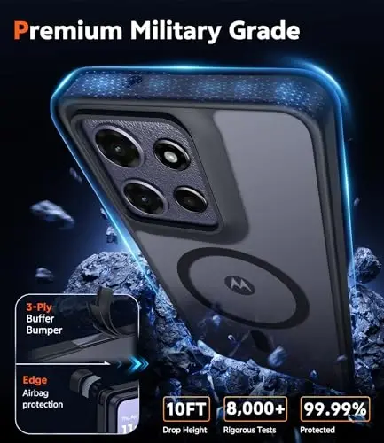 FNTCASE for Moto G Power-2026 Case: Matte Translucent Moto G Power 2025 Phone Cases with Screen Protector Lens Protection Compatible with Magsafe Rugged Protective Cover (Frosted Black Magnetic) - 6