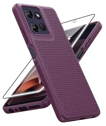 FNTCASE for Moto G-Power 2026 Case: Motorola Moto G Power 2025 Case 14FT Military Grade Drop Protection with Screen Protector Shockproof Anti-Slip Sweat-Resistant Matte TPU Daily Cover (Burgundy) 