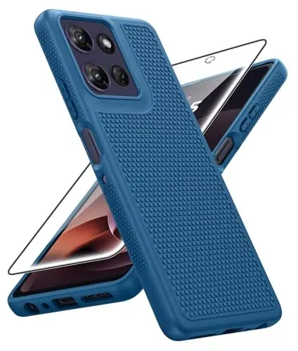 FNTCASE for Moto G-Power 2026 Case: Motorola Moto G Power 2025 Case 14FT Military Grade Drop Protection with Screen Protector Shockproof Anti-Slip Sweat-Resistant Matte TPU Daily Phone Cover (Blue) - 1