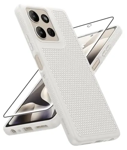 FNTCASE for Moto G-Power 2026 Case: Motorola Moto G Power 2025 Case 14FT Military Grade Drop Protection with Screen Protector Shockproof Anti-Slip Sweat-Resistant Matte TPU Daily Phone Cover (White) 