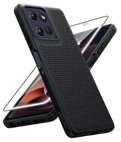 FNTCASE for Moto G-Power 2026/2025 Case: Motorola G Power 2026 Case with Screen Protector 14FT Military Grade Drop Protection Shockproof Anti-Slip Sweat-Resistant Matte TPU Daily Phone Cover (Black) - 1