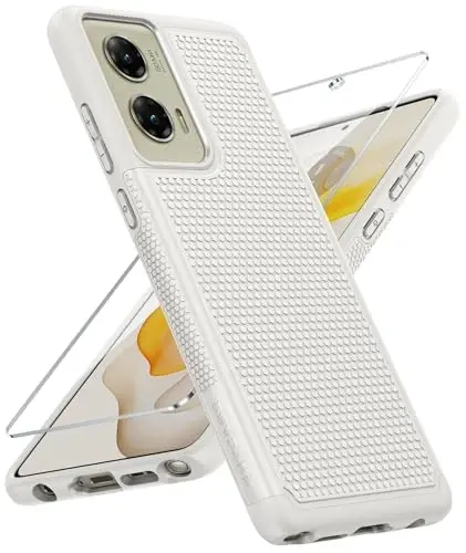 FNTCASE for Moto G-Stylus 2024 Case: 14FT Military Grade Drop Protection with Screen Protector Shockproof Rugged Anti-Slip Sweat-Resistant Matte Dual Layer Daily Cover - 6.7 inch (White) - FNTCASE