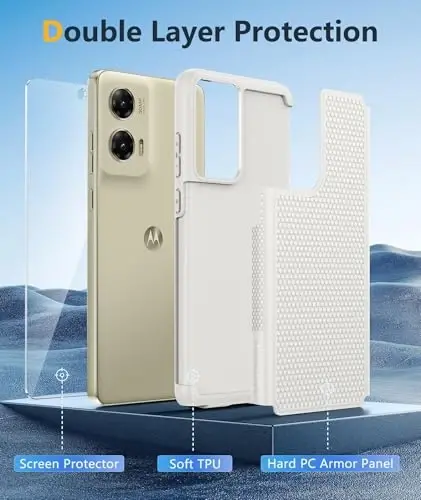 FNTCASE for Moto G-Stylus 2024 Case: Dual Layer Military Grade Protective Heavy Duty Cell Phone Cover with Screen Protector Shockproof Rugged with Non Slip Textured - 6.7 inch (White) - 3