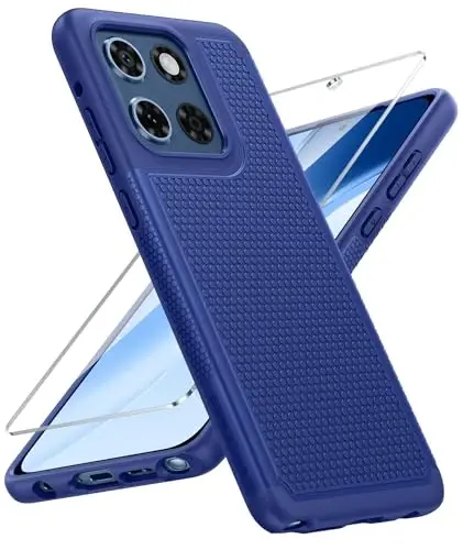 FNTCASE for Moto G-Stylus 2025 Case: Dual Layer Military Grade Protective Heavy Duty Cell Phone Cover with Screen Protector Shockproof Rugged with Non Slip Textured - 6.7 inch (Navy Blue) 