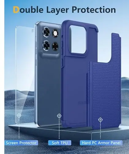 FNTCASE for Moto G-Stylus 2025 Case: Dual Layer Military Grade Protective Heavy Duty Cell Phone Cover with Screen Protector Shockproof Rugged with Non Slip Textured - 6.7 inch (Navy Blue) - 3