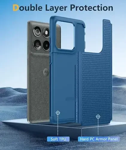 FNTCASE for Motorola Edge 2025 Case: Dual Layer Protective Lightweight Duty Cell Phone Cover Shockproof Rugged with Non Slip Textured Back - Military Protection Bumper Tough - 6.7inch (Blue) - 3