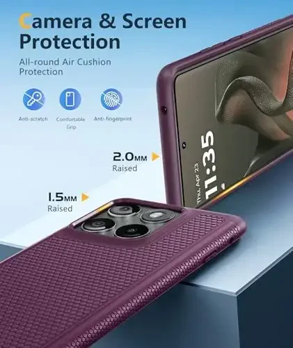 FNTCASE for Motorola Edge 2025 Case: Dual Layer Protective Lightweight Duty Cell Phone Cover Shockproof Rugged with Non Slip Textured Back - Military Protection Bumper Tough - 6.7inch (Burgundy) - 6