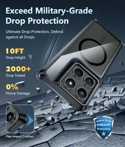 FNTCASE for Motorola Edge-2025 Magnetic Case: Clear Military Grade Drop Protection Anti Yellowing Cell Phone Cover - Rugged Shockproof Protective Bumper Transparent Phonecase - 3