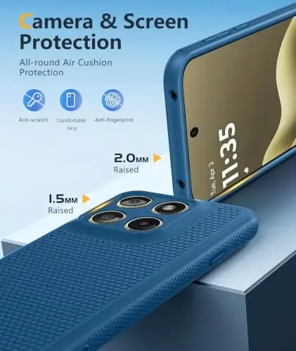 FNTCASE for Motorola Edge 2026 Case: TPU Non Slip Shockproof, Blue | With Screen Protector, Military Grade Drop Protection, Anti-Scratch, Matte Textured Protective Phone Cover, Daily Use 