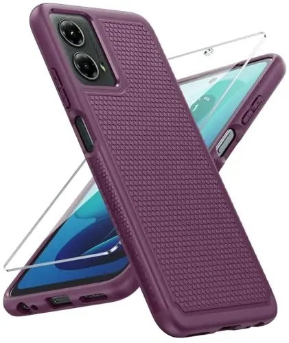 FNTCASE for Motorola Moto G-5G-2024 Case: Dual Layer Heavy Duty Cell Phone Protective Cover Shockproof Rugged with Non-Slip Textured - Military Drop Protection Bumper Tough Case (Burgundy Purple) - 1