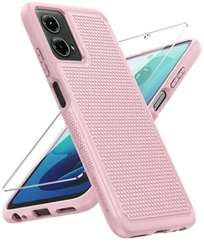 FNTCASE for Motorola Moto G-5G-2024 Case: Dual Layer Heavy Duty Cell Phone Protective Cover Shockproof Rugged with Non-Slip Textured - Military Drop Protection Bumper Tough Case (Pink) - 1