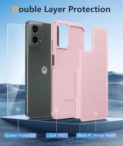 FNTCASE for Motorola Moto G-5G-2024 Case: Dual Layer Heavy Duty Cell Phone Protective Cover Shockproof Rugged with Non-Slip Textured - Military Drop Protection Bumper Tough Case (Pink) - 3