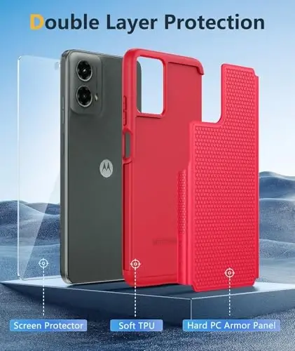 FNTCASE for Motorola Moto G-5G-2024 Case: Dual Layer Heavy Duty Cell Phone Protective Cover Shockproof Rugged with Non-Slip Textured - Military Drop Protection Bumper Tough Case (Red) - 1