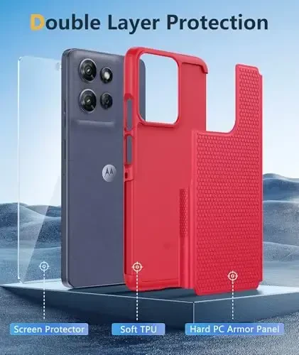 FNTCASE for Motorola Moto G-Power-5G-2025 Case: Dual Layer Protective Heavy Duty Cell Phone Cover Shockproof Rugged with Non Slip Textured Back - Military Protection Bumper Tough 6.8 Inch (Red) - 3