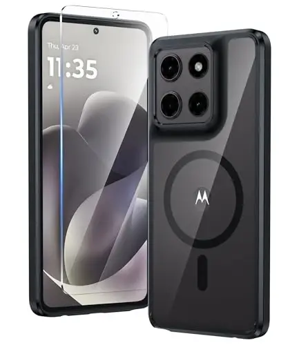 FNTCASE for Motorola Moto G Stylus-2026/2025 Case: Clear Magnetic Case with Screen Protector Military Grade Drop Anti Yellowing Cell Phone Cover - Shockproof Protective Bumper Transparent Cases(Black) - 2
