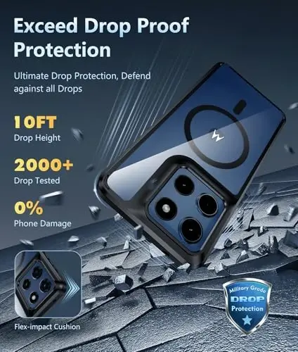 FNTCASE for Motorola Moto G Stylus-2025/Stylus-2026 Case: Clear Magnetic Military Grade Drop Protection Anti Yellowing Cell Phone Cover - Rugged Shockproof Protective Bumper Transparent Cases(Black) - 4