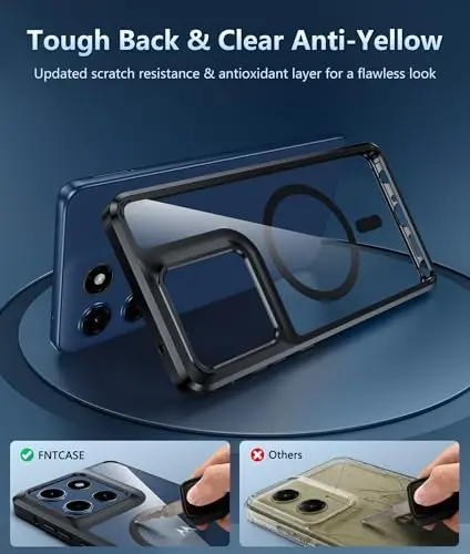 FNTCASE for Motorola Moto G Stylus-2025/Stylus-2026 Case: Clear Magnetic Military Grade Drop Protection Anti Yellowing Cell Phone Cover - Rugged Shockproof Protective Bumper Transparent Cases(Black) - 5