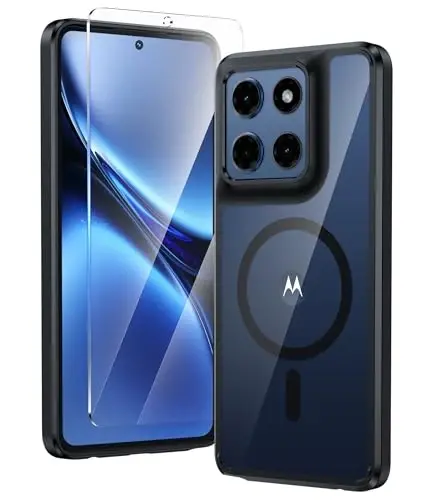 FNTCASE for Motorola Moto G Stylus-2025/Stylus-2026 Case: Clear Magnetic Military Grade Drop Protection Anti Yellowing Cell Phone Cover - Rugged Shockproof Protective Bumper Transparent Cases(Black) 