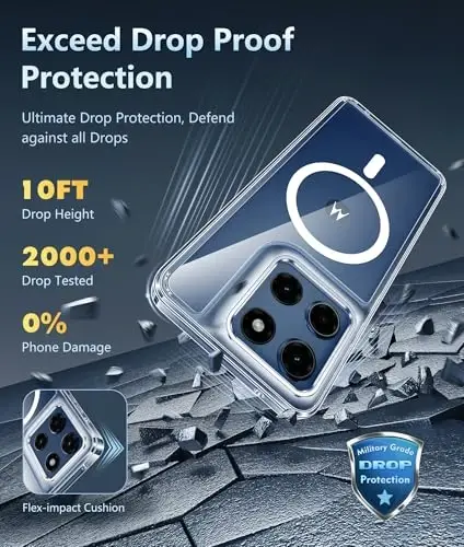 FNTCASE for Motorola Moto G Stylus-2025/Stylus-2026 Case: Clear Magnetic Military Grade Drop Protection Anti Yellowing Cell Phone Cover - Rugged Shockproof Protective Bumper Transparent Cases(Clear) - 4