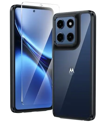 FNTCASE for Motorola Moto G Stylus-2025/Stylus-2026 Case: Military Grade Drop Protection Anti Yellowing Cell Phone Cover - Rugged Shockproof Protective Bumper Transparent Cases(Black) 