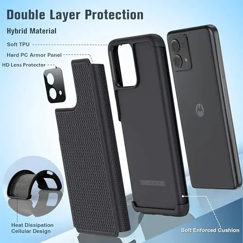 FNTCASE for Motorola Moto G-Stylus-5G-2023 Case: Dual Layer Shockproof Protective Phone Cover | Anti Slip Textured Back | Military Protection Bumper | Soft Slim Lightweight Rugged Black - 3