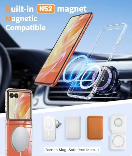 FNTCASE for Motorola Razr 2025/2024 Case: Magnetic for Moto Razr 2025/2024 Case Clear Military Grade Drop Protection Anti Yellowing Cell Phone Cover - Rugged Shockproof Protective Bumper Transparent - 3