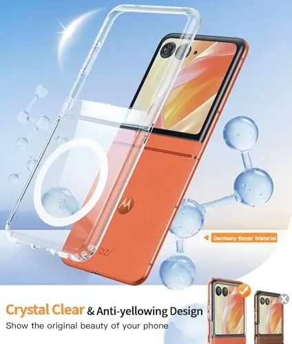FNTCASE for Motorola Razr 2025/2024 Case: Magnetic for Moto Razr 2025/2024 Case Clear Military Grade Drop Protection Anti Yellowing Cell Phone Cover - Rugged Shockproof Protective Bumper Transparent - 4