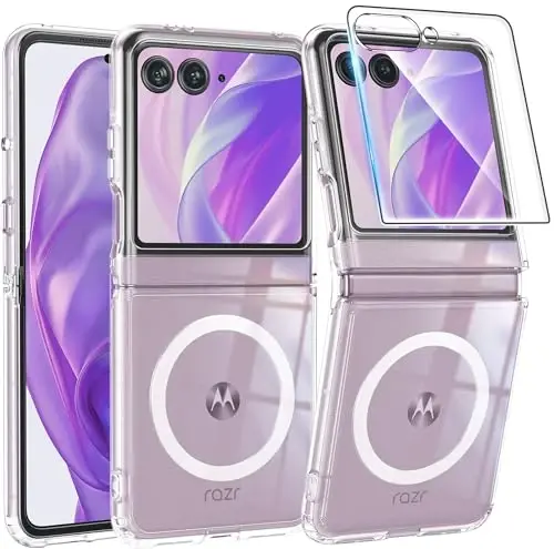 FNTCASE for Motorola Razr 2026/2025 Case: for Moto Razr 2024 Case Magnetic Clear Cases with Screen Protector Anti Yellowing Cell Phone Cover - Shockproof Protective Bumper Transparent Phonecase - 1