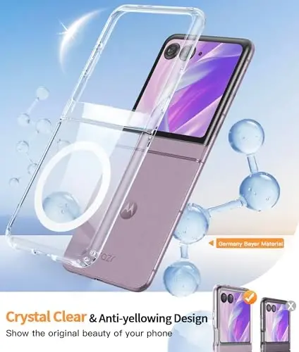 FNTCASE for Motorola Razr 2026/2025 Case: for Moto Razr 2024 Case Magnetic Clear Cases with Screen Protector Anti Yellowing Cell Phone Cover - Shockproof Protective Bumper Transparent Phonecase - 5