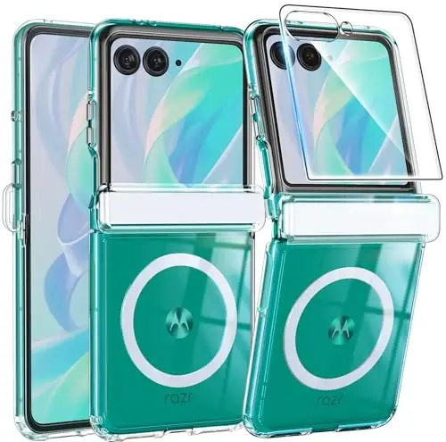 FNTCASE for Motorola Razr 2026/2025 Case: for Moto Razr 2024 Case with Hinge Protection & Screen Protector Magnetic Clear Cases Anti Yellowing Shockproof Protective Transparent Cell Phone Cover 