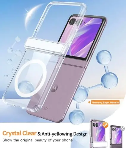FNTCASE for Motorola Razr 2026/2025 Case: for Moto Razr 2024 Case with Hinge Protection & Screen Protector Magnetic Clear Cases Anti Yellowing Shockproof Protective Transparent Cell Phone Cover - 5