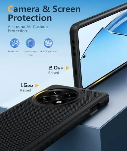 FNTCASE for OnePlus 13 Case: 14FT Heavy Duty Military Grade Drop Protection for One Plus 13 Case, Non-Slip Anti-Fingerprint Shockproof Matte Soft TPU Phone Cover - Black - 4