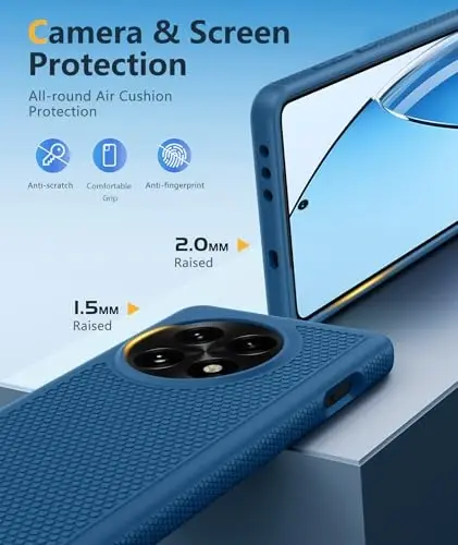 FNTCASE for OnePlus 13 Case: 14FT Heavy Duty Military Grade Drop Protection for One Plus 13 Case, Non-Slip Anti-Fingerprint Shockproof Matte Soft TPU Phone Cover - Blue - 4