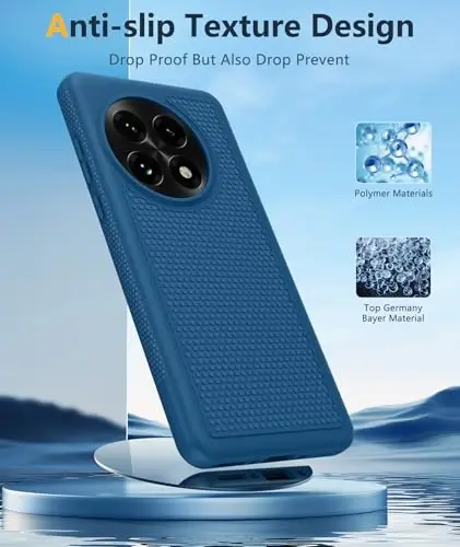FNTCASE for OnePlus 13 Case: 14FT Heavy Duty Military Grade Drop Protection for One Plus 13 Case, Non-Slip Anti-Fingerprint Shockproof Matte Soft TPU Phone Cover - Blue - 5