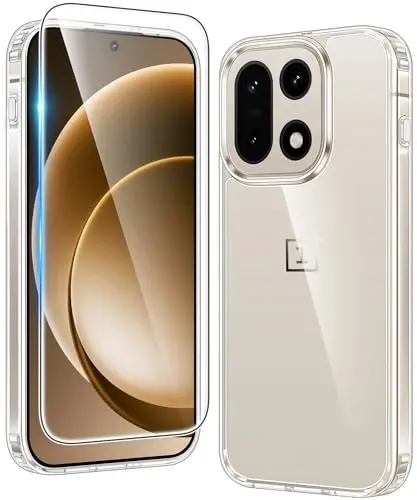 FNTCASE for Oneplus 15 Case Clear: One Plus 15 Phone Cases with Screen Protector Slim Anti Yellowing Military Grade Drop Protection Rugged Shockproof Protective Transparent Cell Cover (Clear) - FNTCASE