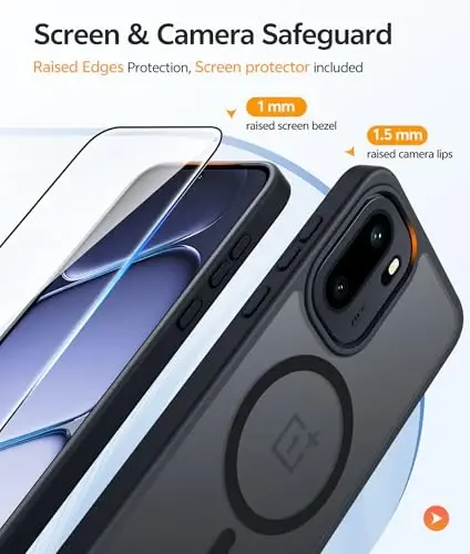 FNTCASE for Oneplus 15R Case: Magnetic Matte Translucent Frosted Slim Shockproof Cell Phone Cover | Durable Screen Protector | Military Grade Protection Drop Proof Protective Cases, 6.83 inches - 4