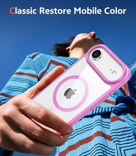 FNTCASE for Phone 17 Air Case: Clear Anti Yellowing Magnetic Military Grade Drop Protection Cell Phone Cover - Rugged Shockproof Protective Bumper Transparent Phonecase (B-Pink) - 7