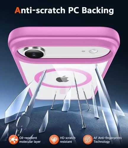 FNTCASE for Phone 17 Air Case: Clear Anti Yellowing Magnetic Military Grade Drop Protection Cell Phone Cover - Rugged Shockproof Protective Bumper Transparent Phonecase (B-Pink) - 5