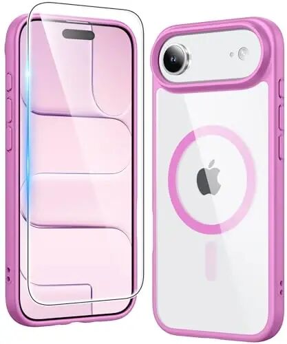 FNTCASE for Phone 17 Air Case: Clear Anti Yellowing Magnetic Military Grade Drop Protection Cell Phone Cover - Rugged Shockproof Protective Bumper Transparent Phonecase (B-Pink) - FNTCASE